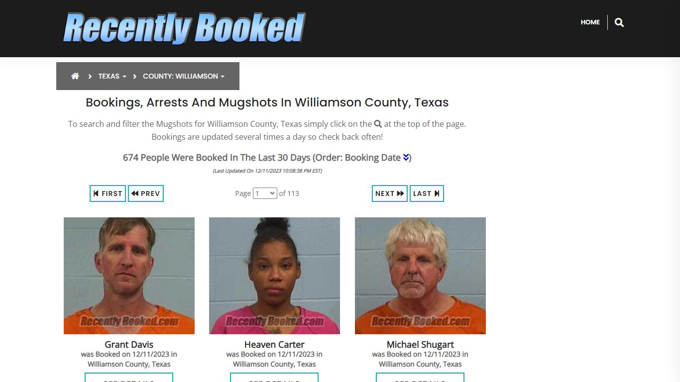 Bookings, Arrests and Mugshots in Williamson County, Texas